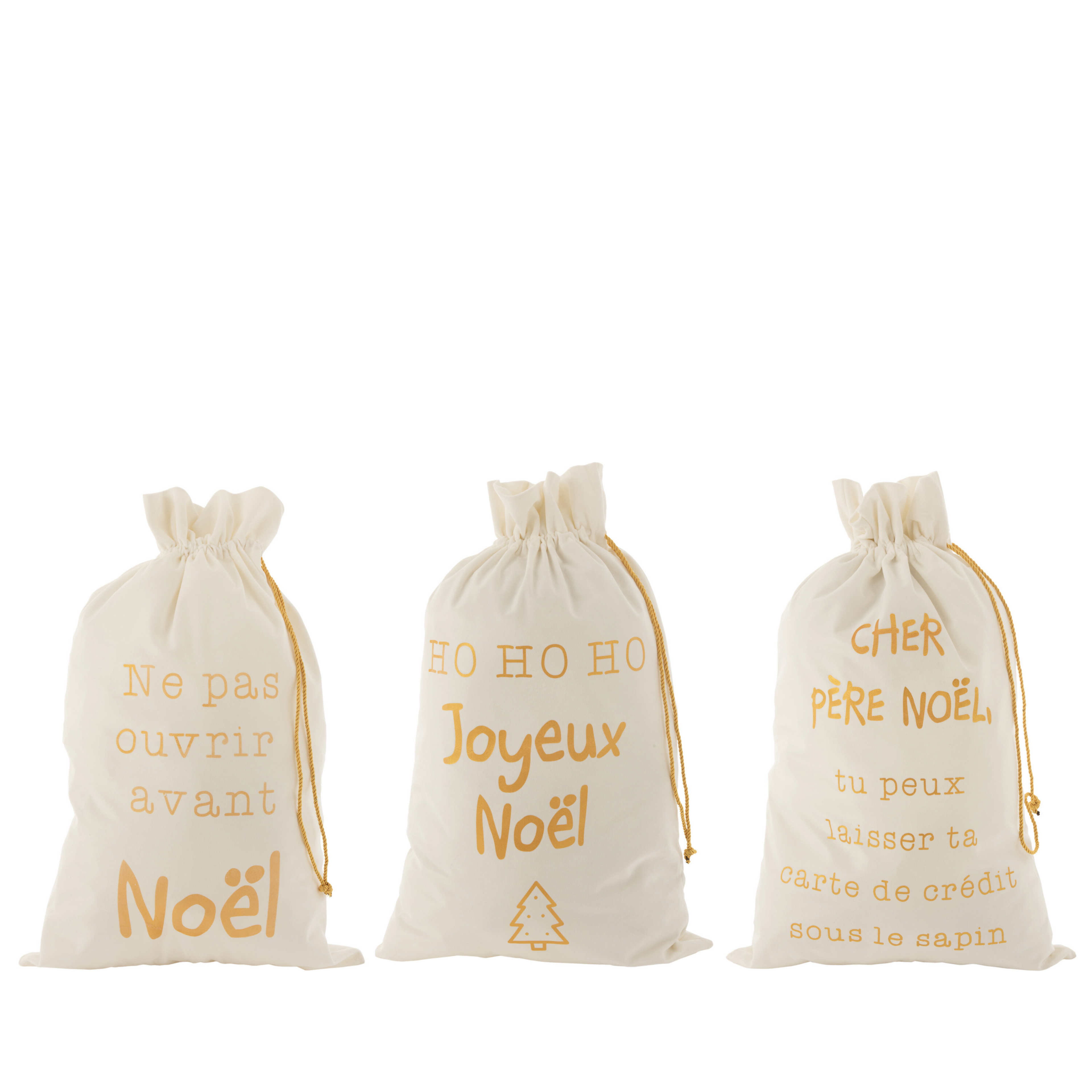 Kerst Zak Frans Velvet Wit/Goud Large Set van 3