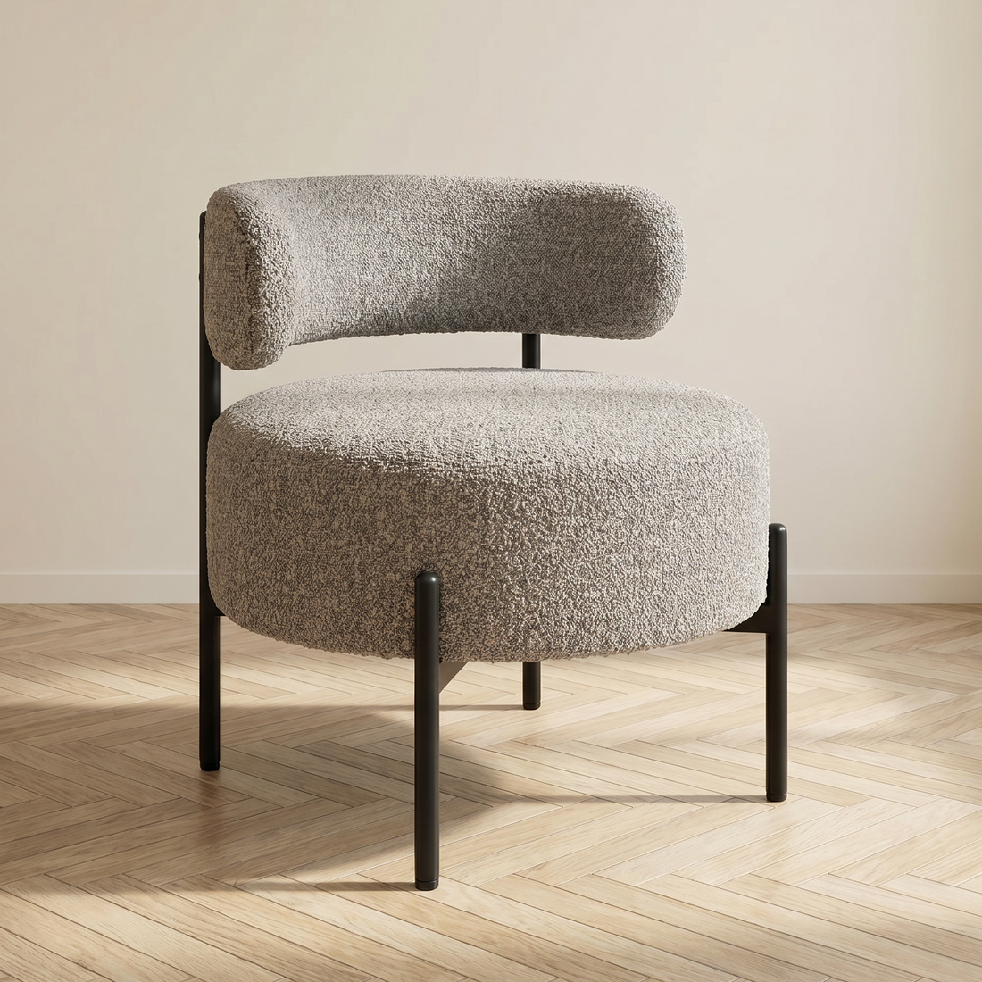 Loungestoel København Boucle Multiplex/Polyester Grijs/Zwart J-Line