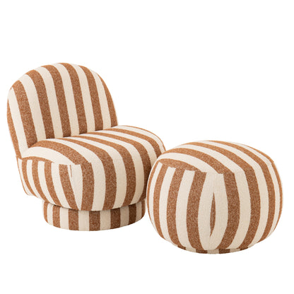 Loungestoel met Poef Gestreepte Stof Camel/Gebroken Wit J-Line