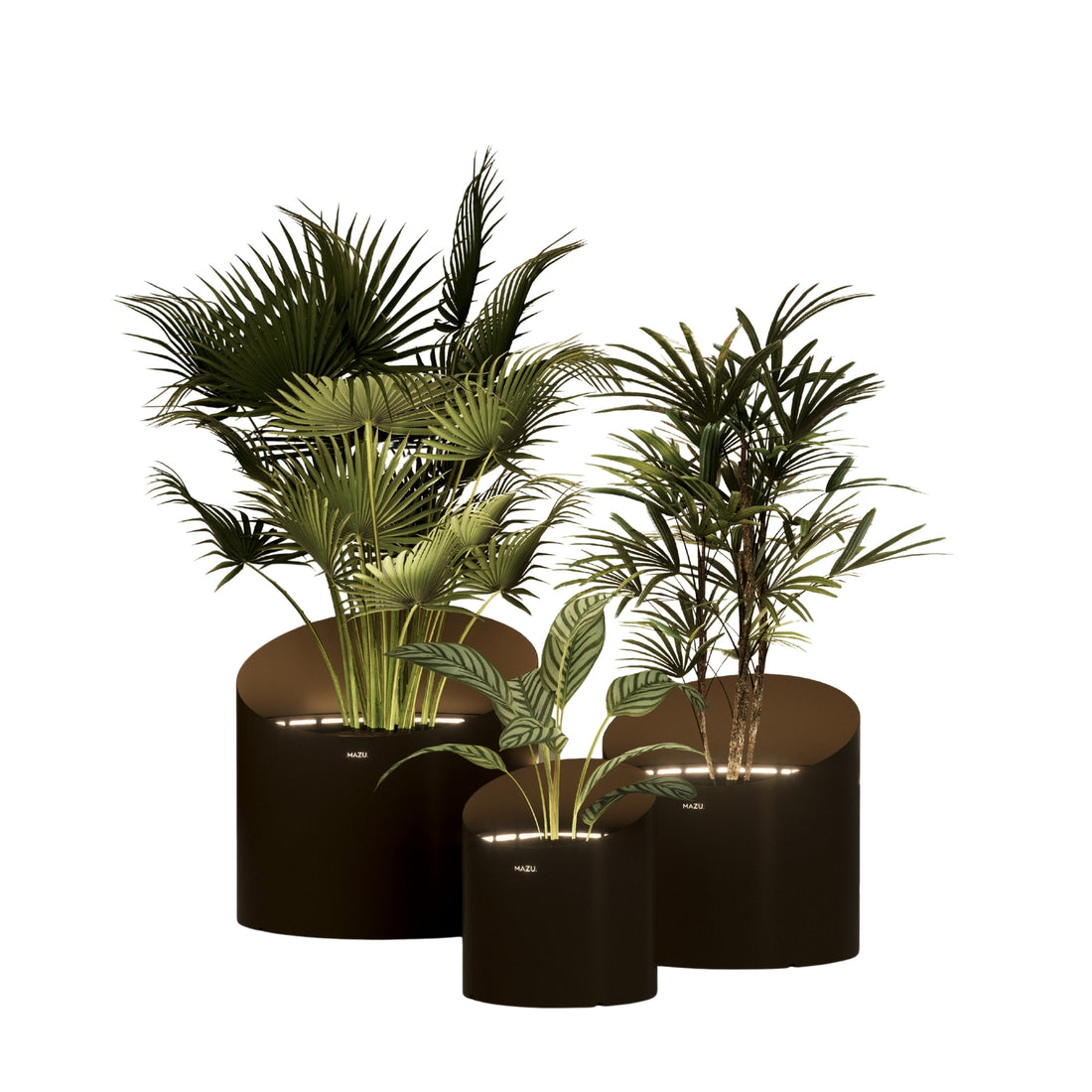 MAZU Wedge Luxe LED Plantenpot Zwart Bruin