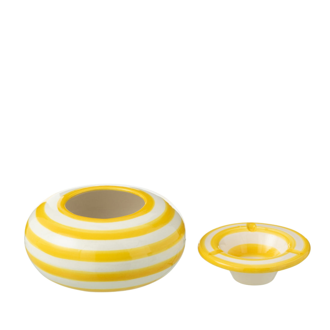 Grote Asbak Granada Strepen Geel/Wit Keramiek J-Line