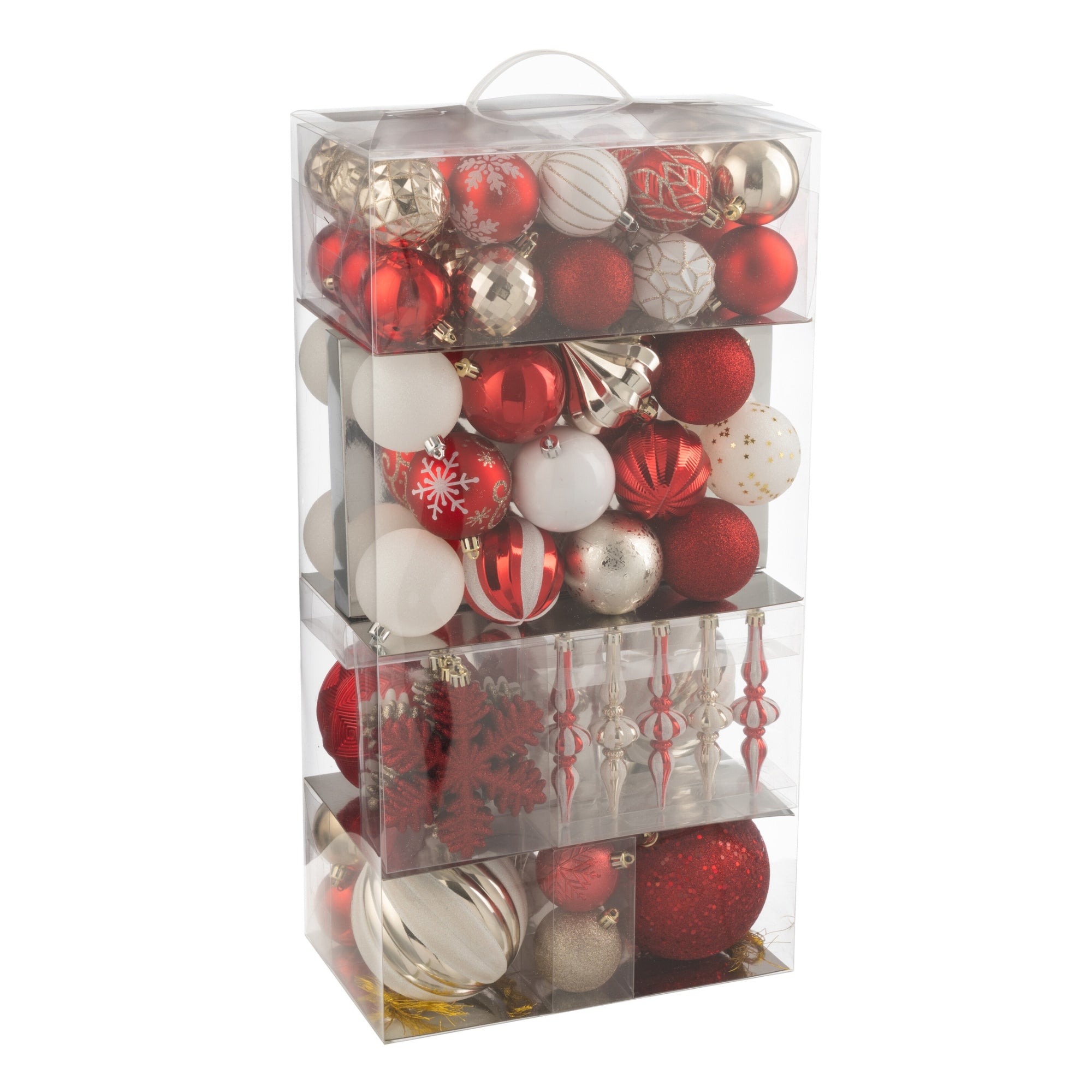 Doos Van 80 Kerstbal Plastiek Kerstrood/Goudkleurig J-Line