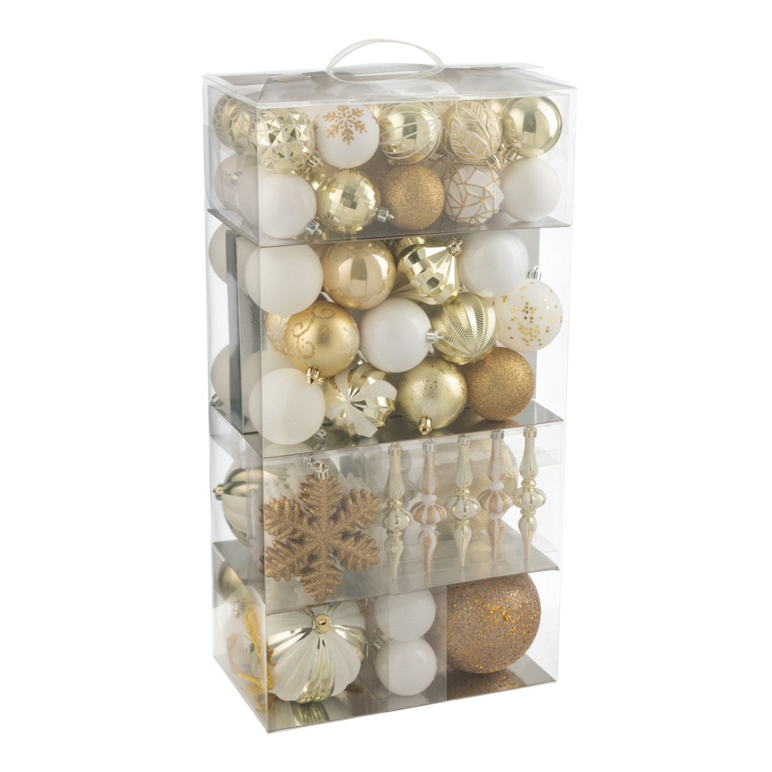 Doos Van 80 Kerstbal Plastiek Wit/Goudkleurig J-Line