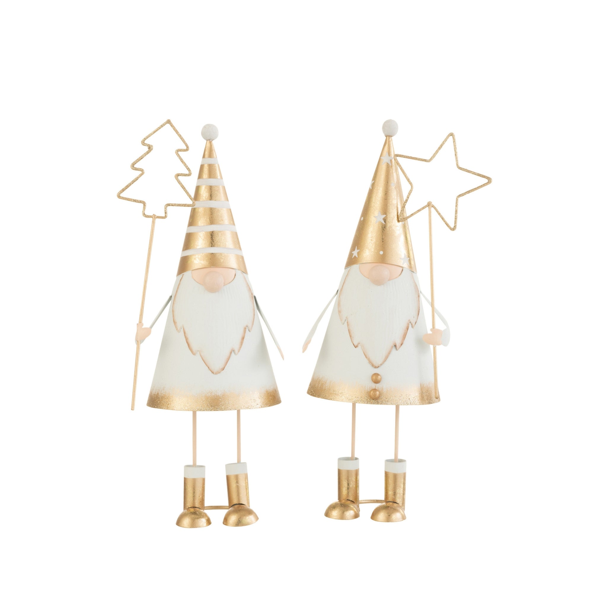Kerstman + Stok Boom/Ster Metaal Wit/Goud Large Set van 2 J-Line