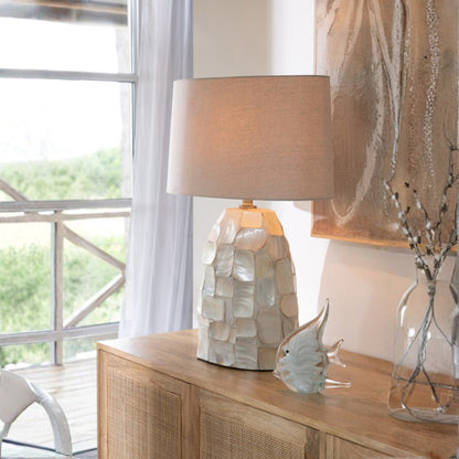 Tafellamp Pareleffect Schelp Gebroken Wit/Lichtbeige J-Line