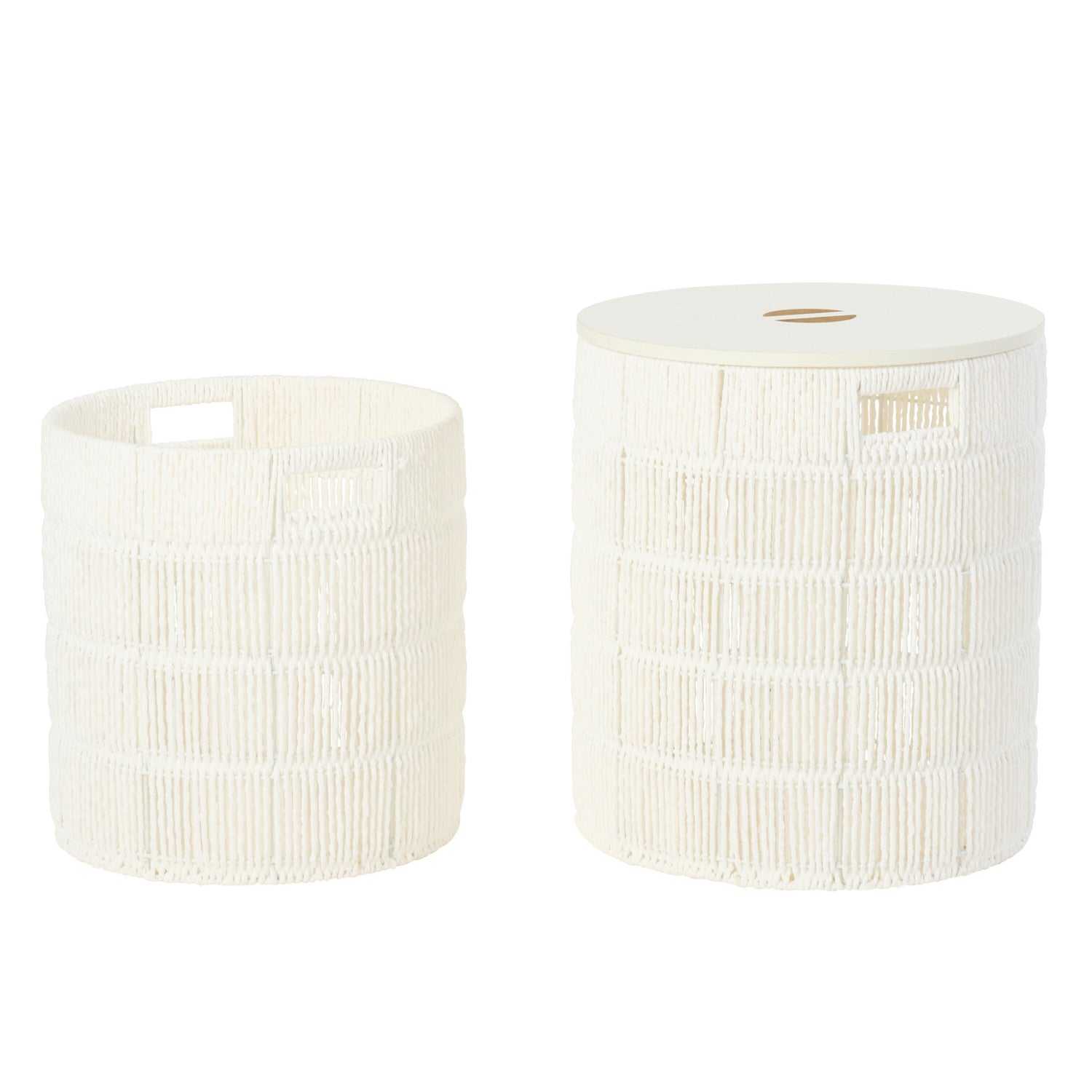 Set Van 2 Mand + Deksel Rond Papier Wit J-Line