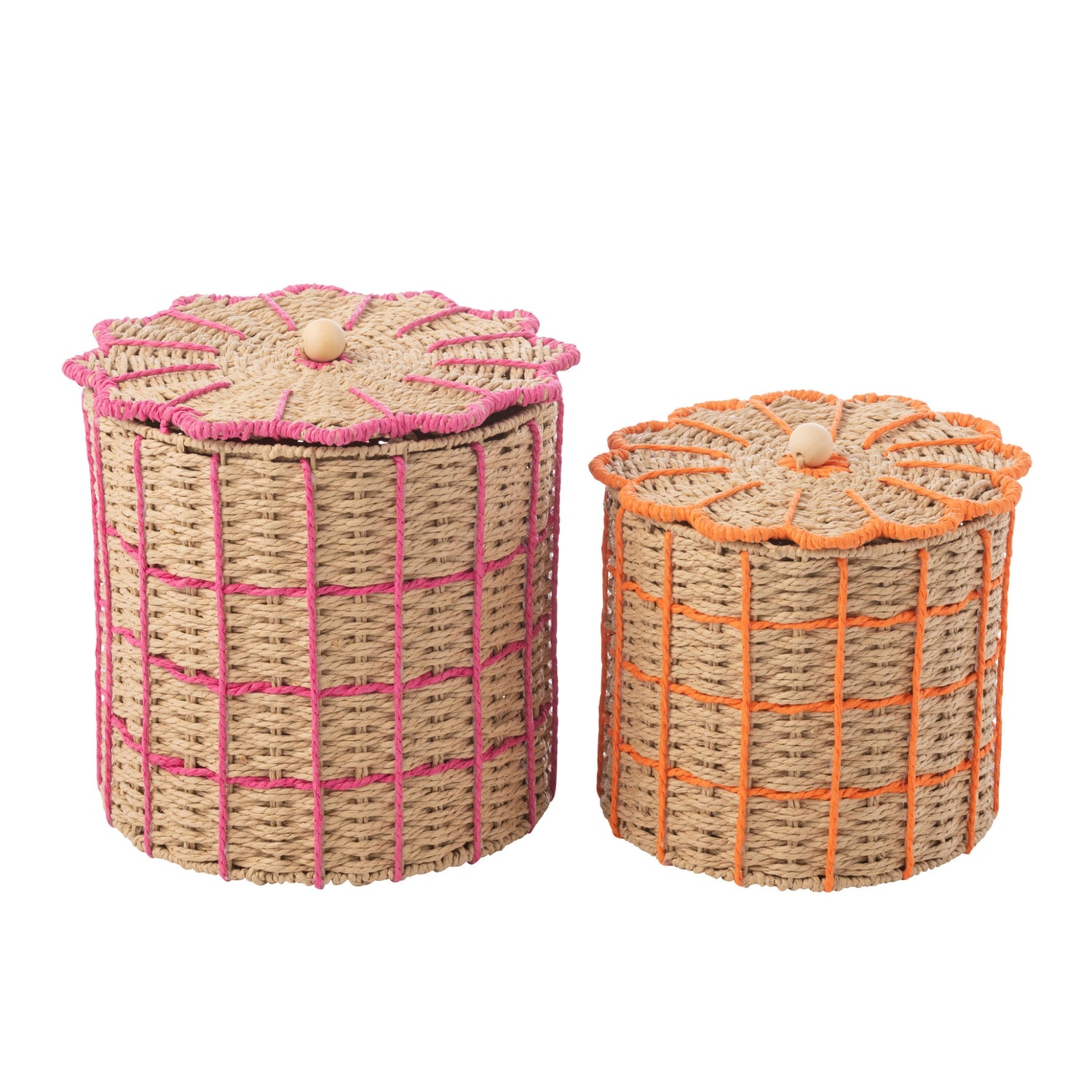 Set Van 2 Mand Papier Roze/Oranje J-Line