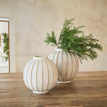 Vaas Bal Gestreept Terracotta Gebroken Wit/Beige Small J-Line