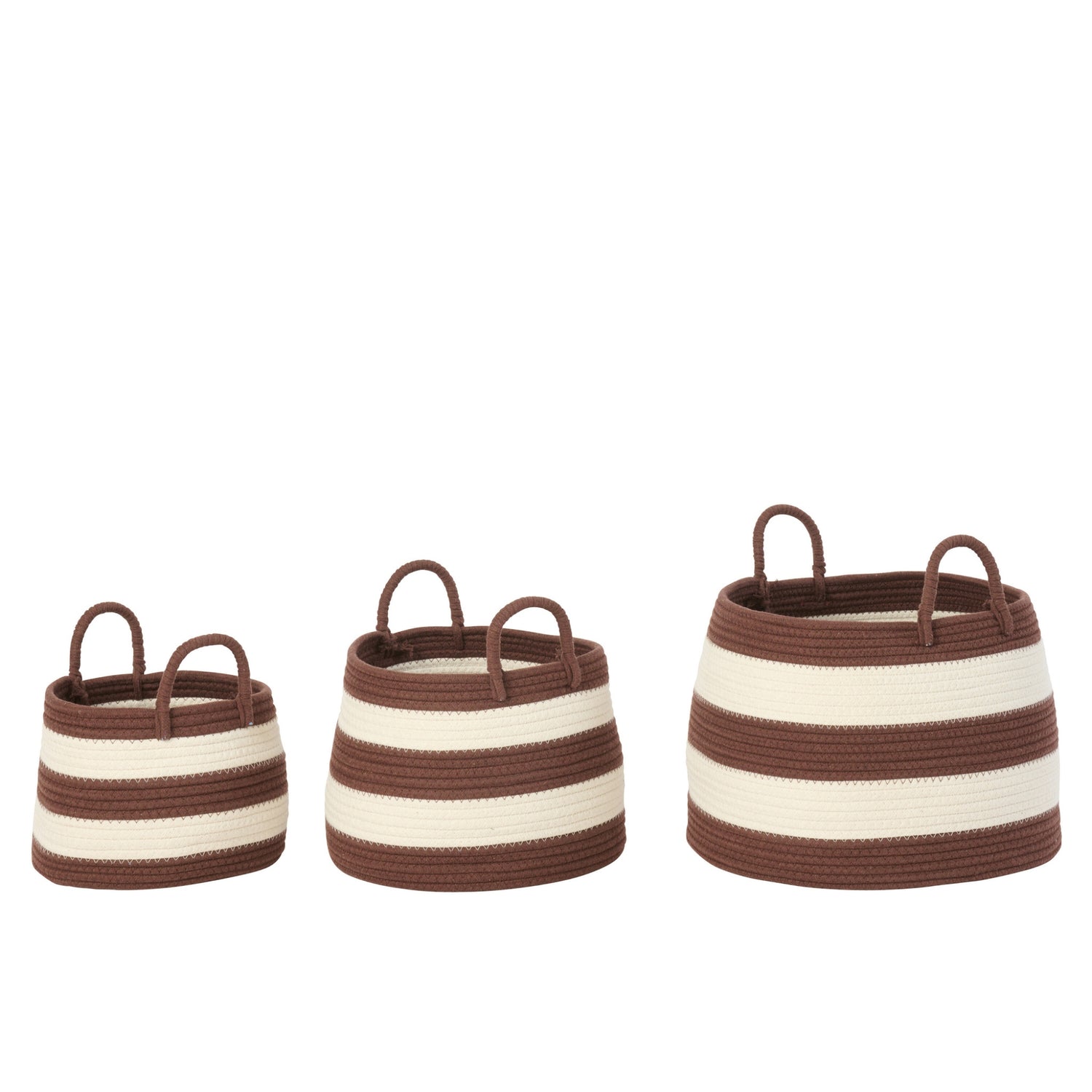 Set Van 3 Mand Met Handvat Rond Gestreept Polyester Donkerbruin/Wit J-Line