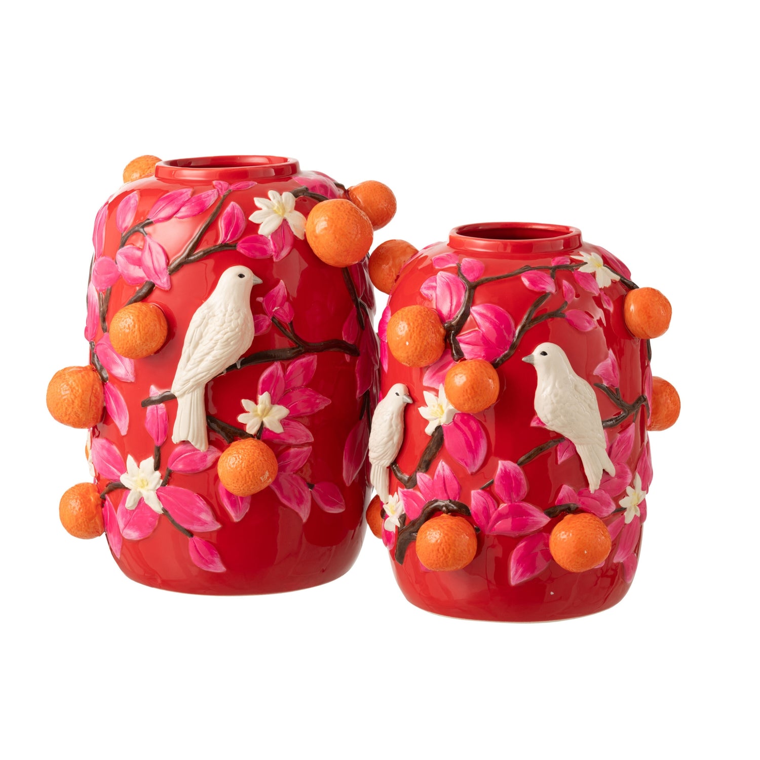 Vaas Vogel/Sinaasappels Keramiek Roze/Oranje Small J-Line