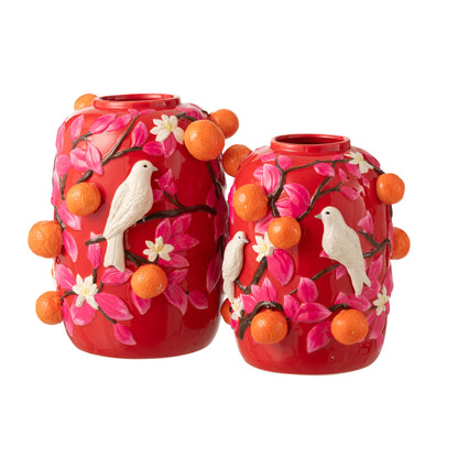 Vaas Vogel/Sinaasappels Keramiek Roze/Oranje Small J-Line
