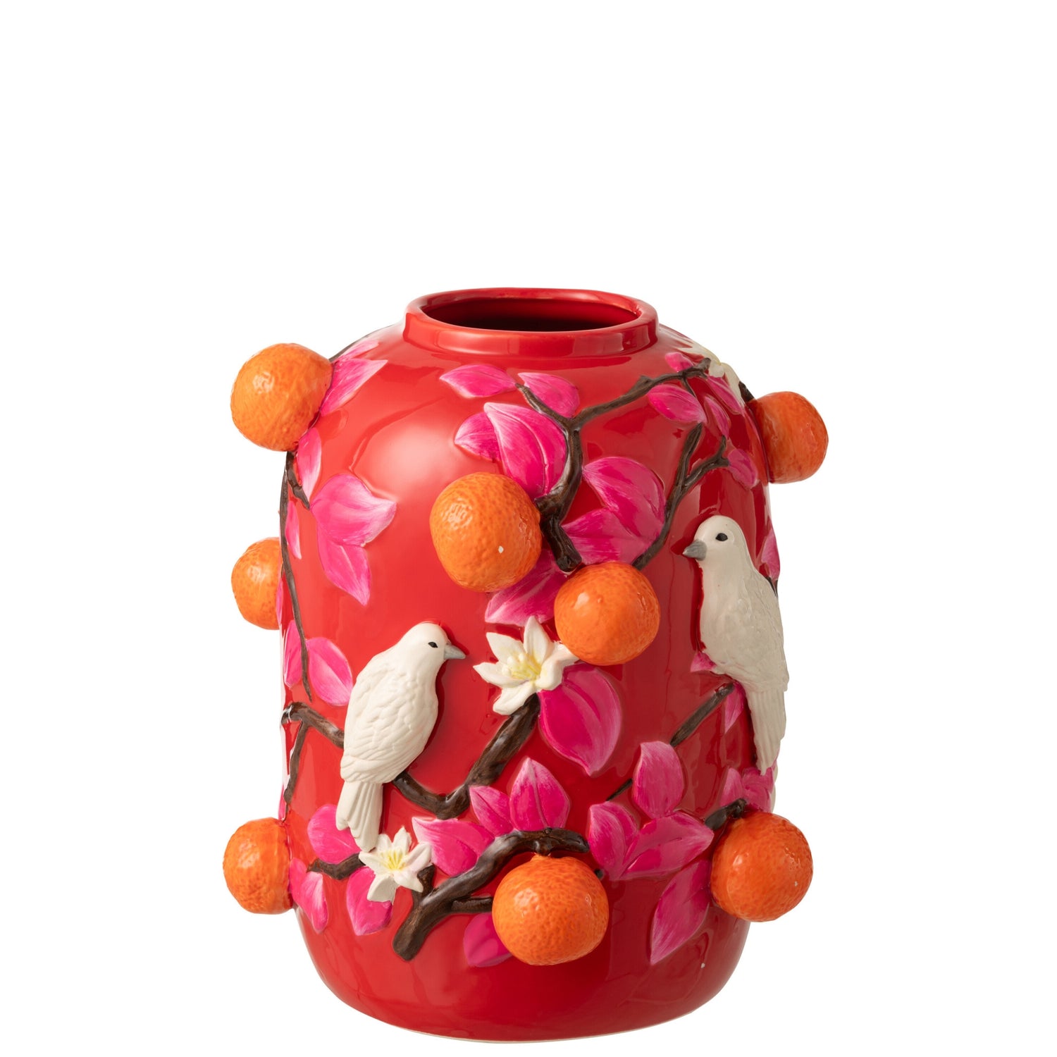 Vaas Vogel/Sinaasappels Keramiek Roze/Oranje Small J-Line
