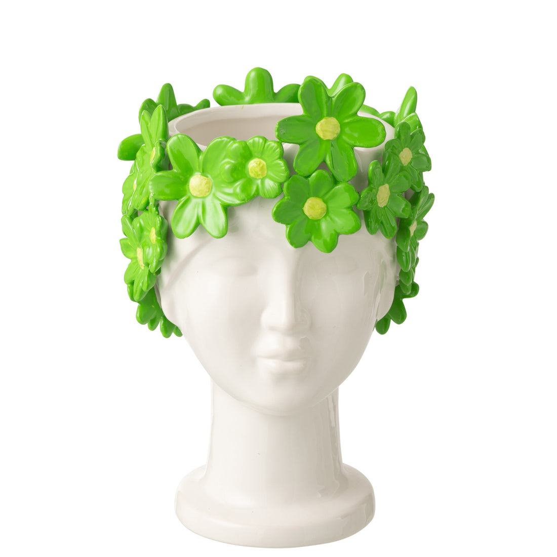 Bloempot Dame Bloemen Keramiek Wit/Groen J-Line