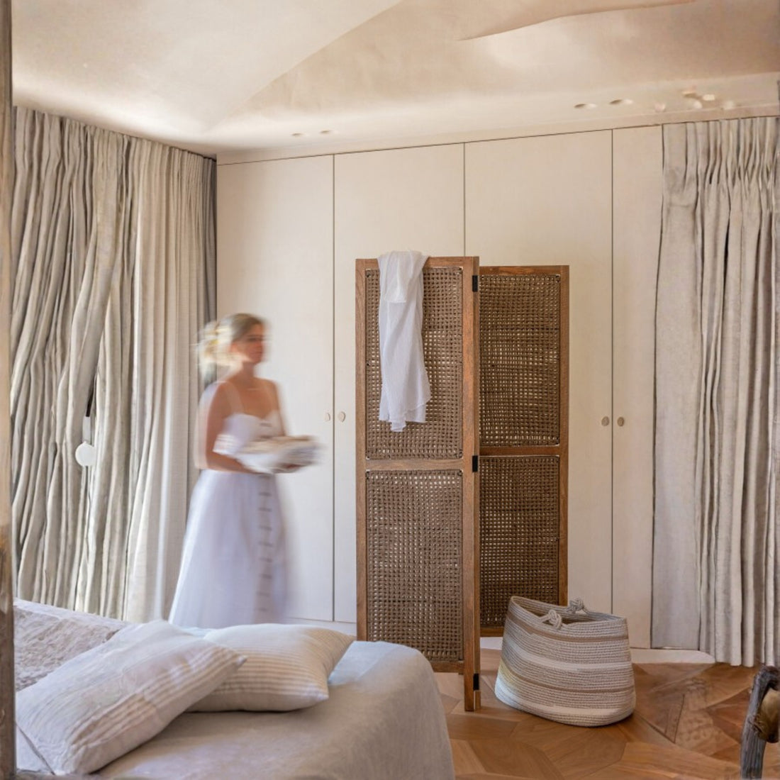 Kamerscherm Met Rieten Panelen Mangohout Naturel J-Line