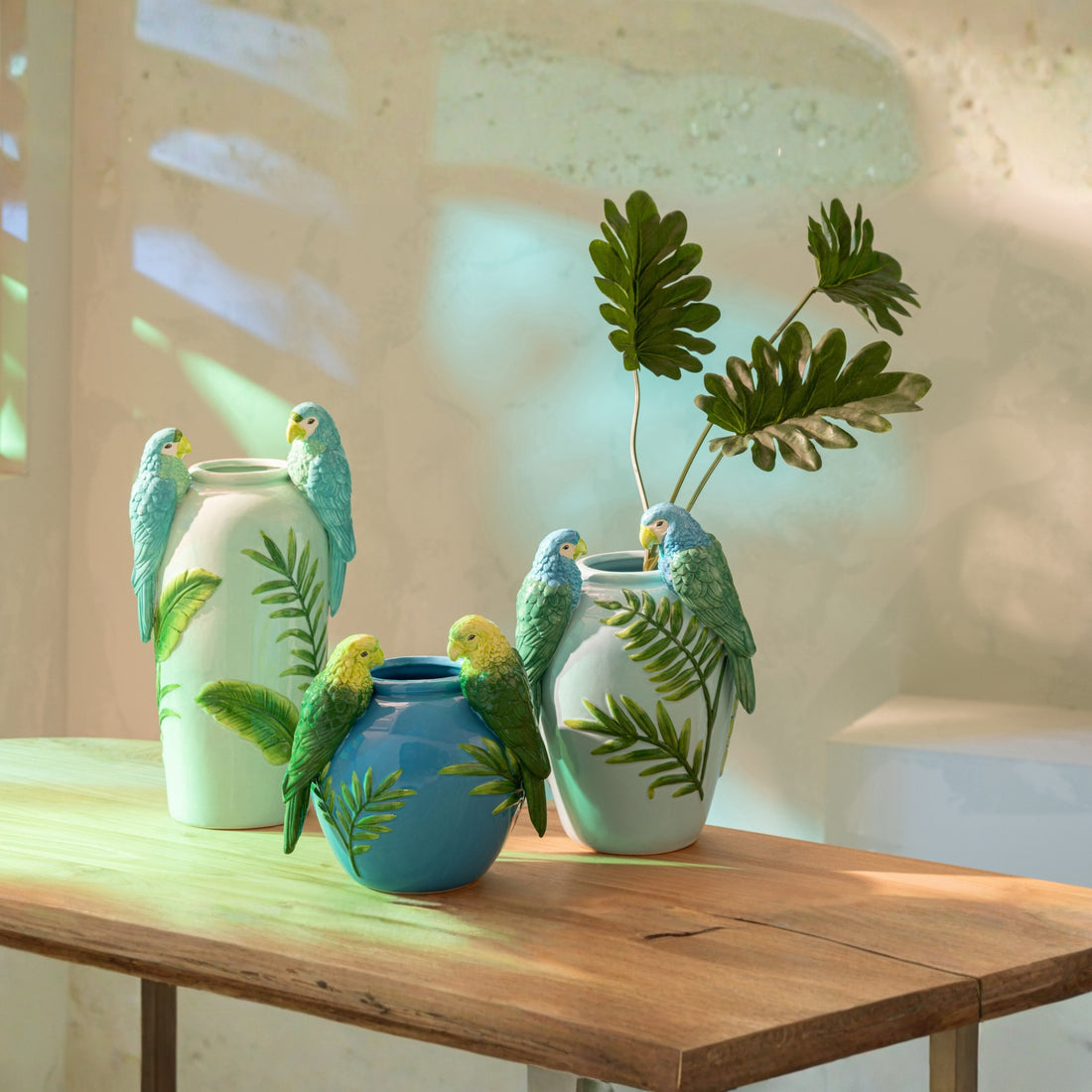 Vaas Papegaaien Keramiek Groen/Blauw Large J-Line