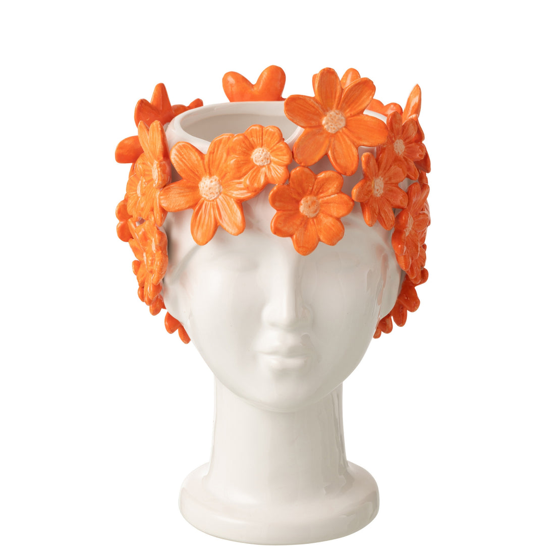 Bloempot Dame Bloemen Keramiek Wit/Oranje  J-Line