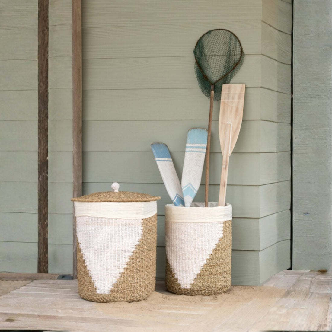 Set Van 2 Mand + Deksel Papier Wit/Naturel J-Line