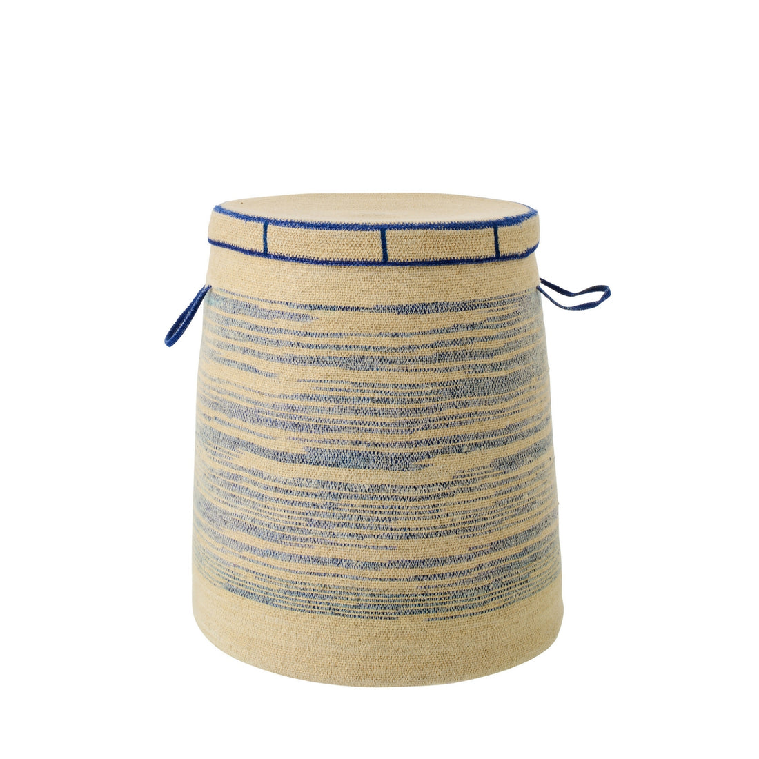 Mand Met Handvat + Deksel Gestreept Zeegras Naturel/Blauw J-Line