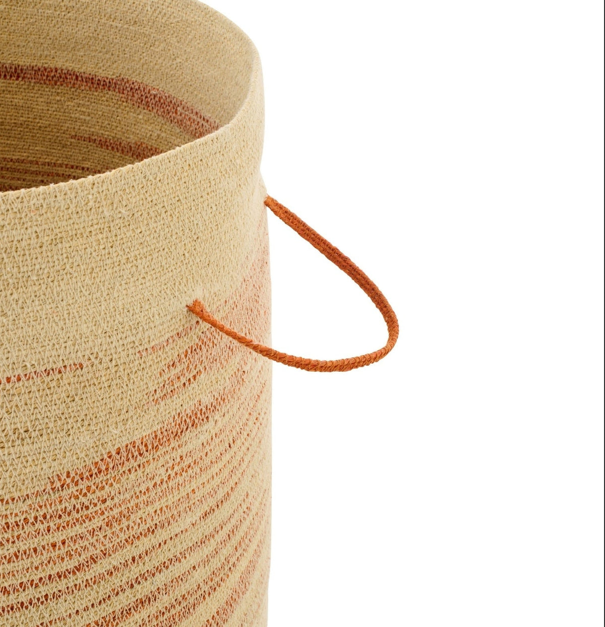 Mand Met Handvat + Deksel Gestreept Zeegras Naturel/Donkeroranje J-Line