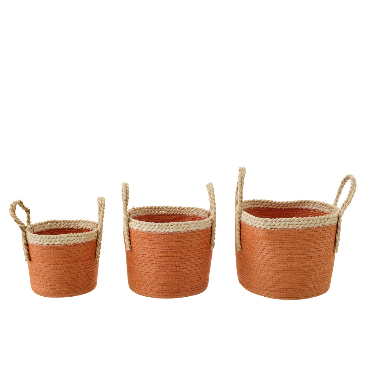 Set Van 3 Mand Met Handvatten Papier Donkeroranje/Naturel  J-Line