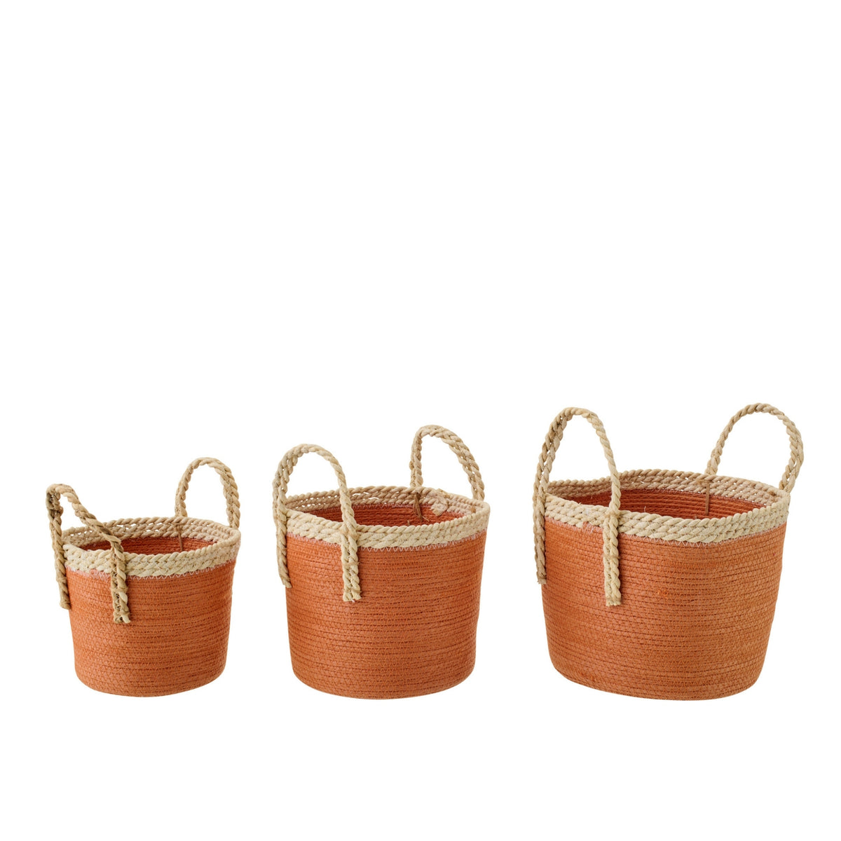 Set Van 3 Mand Met Handvatten Papier Donkeroranje/Naturel  J-Line