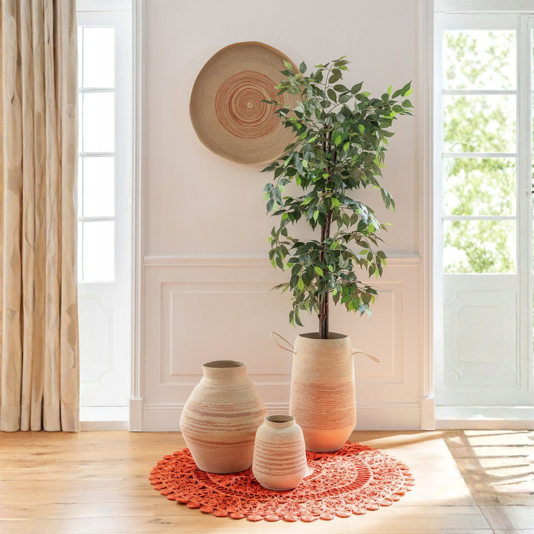 Mand Gestreept Zeegras Naturel/Donkeroranje J-Line