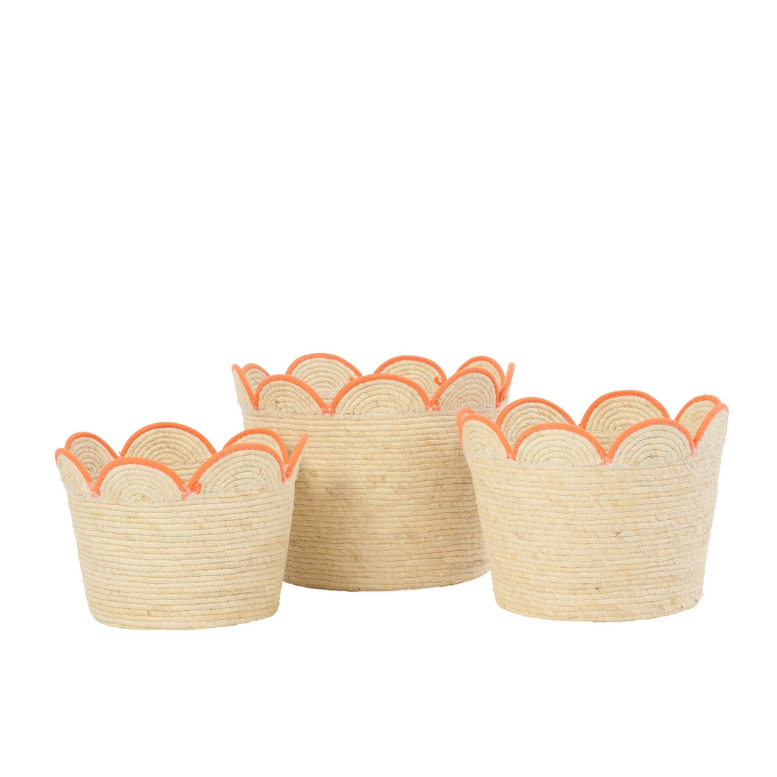 Set Van 3 Mand Bloem Maïskaf Naturel/Oranje J-Line