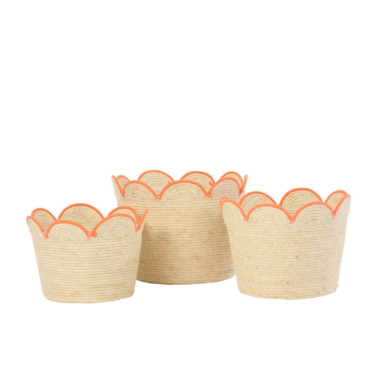 Set Van 3 Mand Bloem Maïskaf Naturel/Oranje J-Line