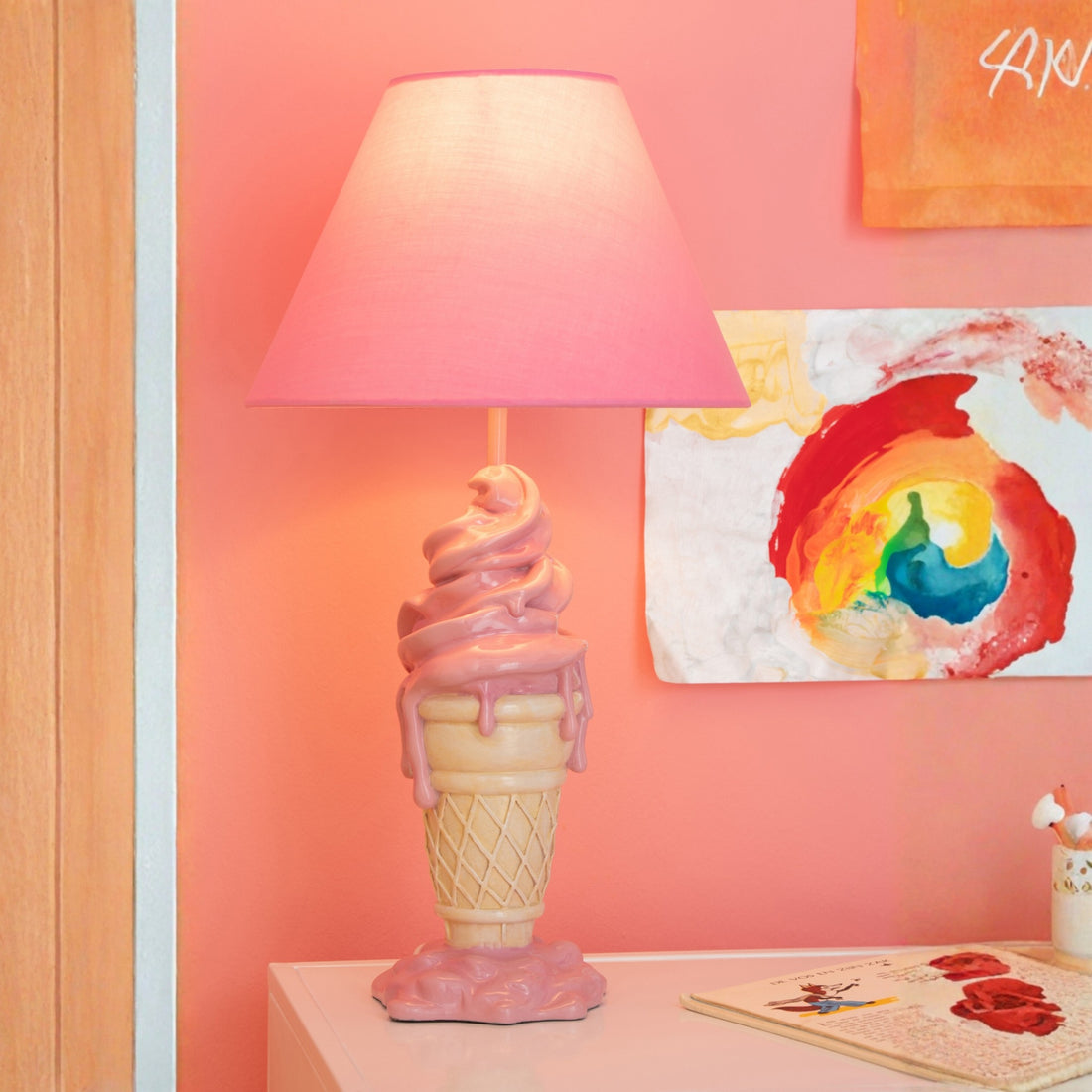 Lamp Ijsje Polyresin Roze/Beige J-Line