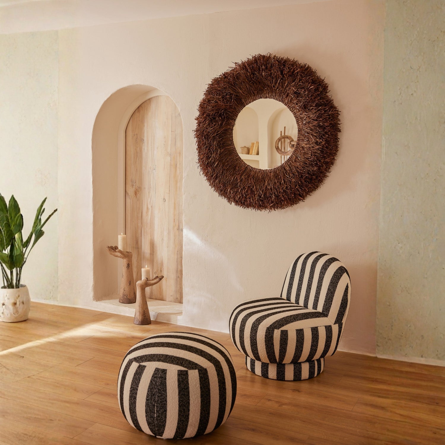 Wandspiegel Rond Sisal Donkerbruin J-Line