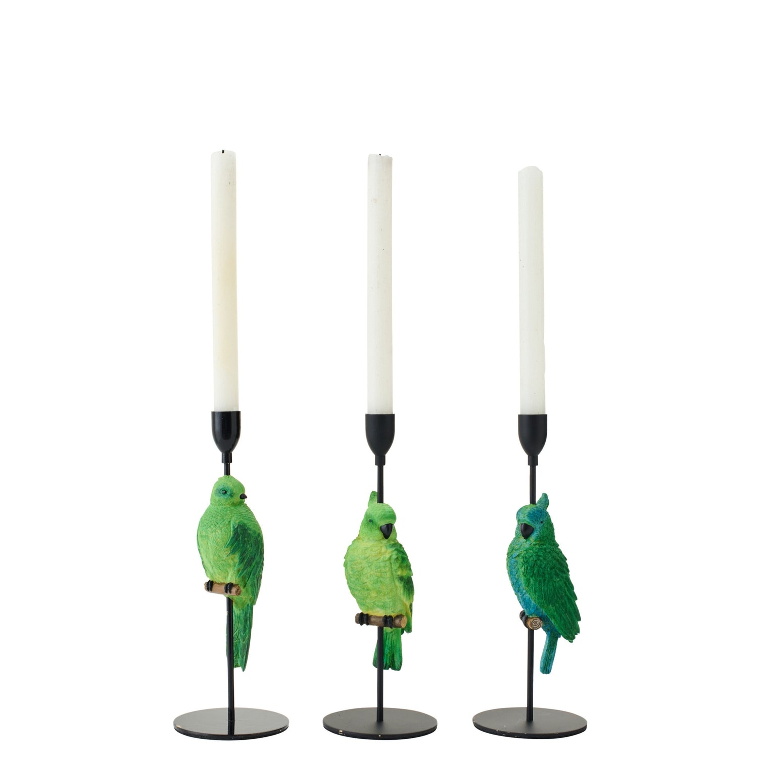Kaarshouder Op Voet Papegaai Kalk Groen/Blauw Assortiment Van 3 J-Line