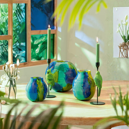 Kaarshouder Op Voet Papegaai Kalk Groen/Blauw Assortiment Van 3 J-Line