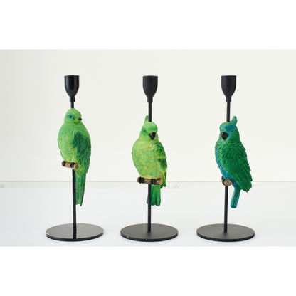 Kaarshouder Op Voet Papegaai Kalk Groen/Blauw Assortiment Van 3 J-Line