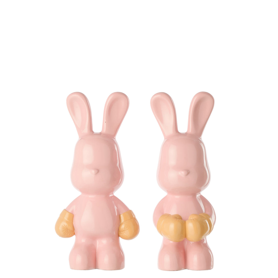 Konijn Ray Boksend Polyresin Lichtroze/Abrikoos Set Van 2 J-Line