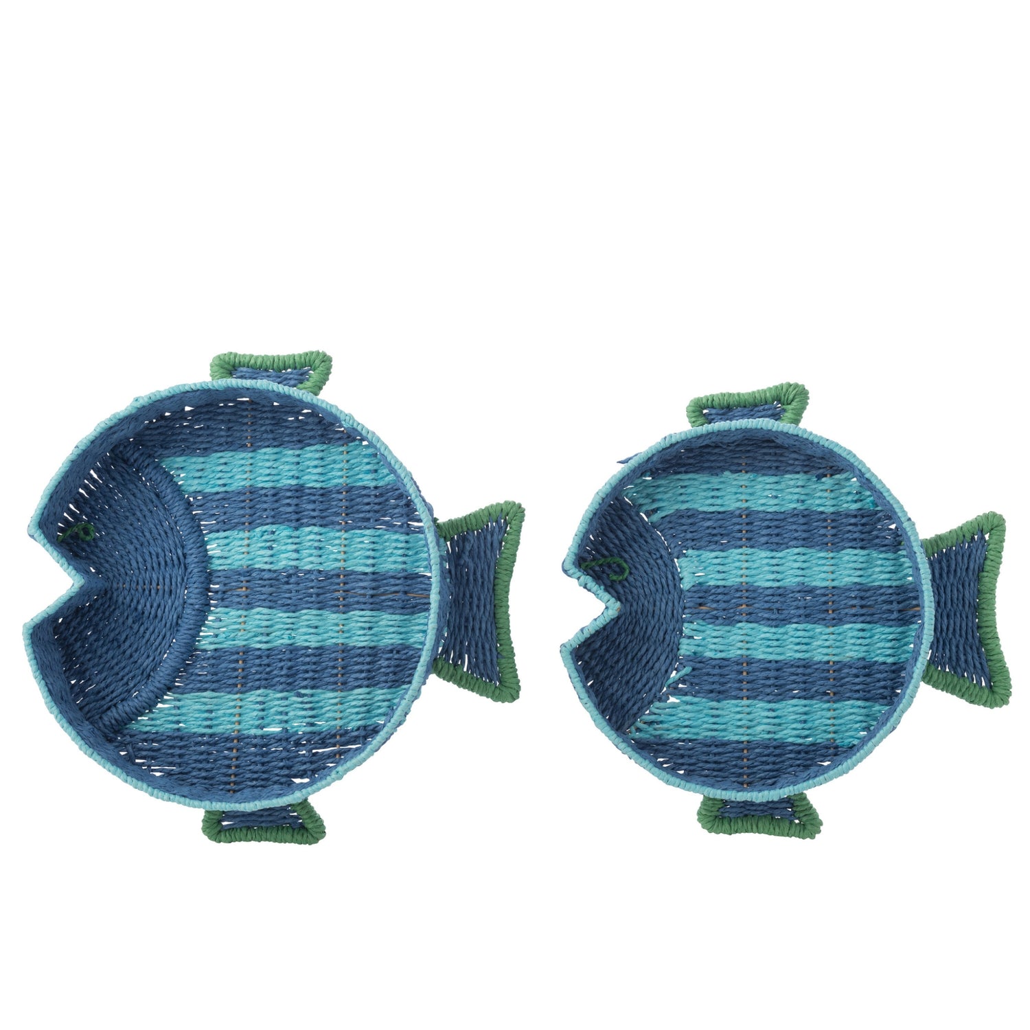 Decoratief Plateau Vis Gestreept Papier Donkerblauw/Smaragdgroen Set van 2 J-Line