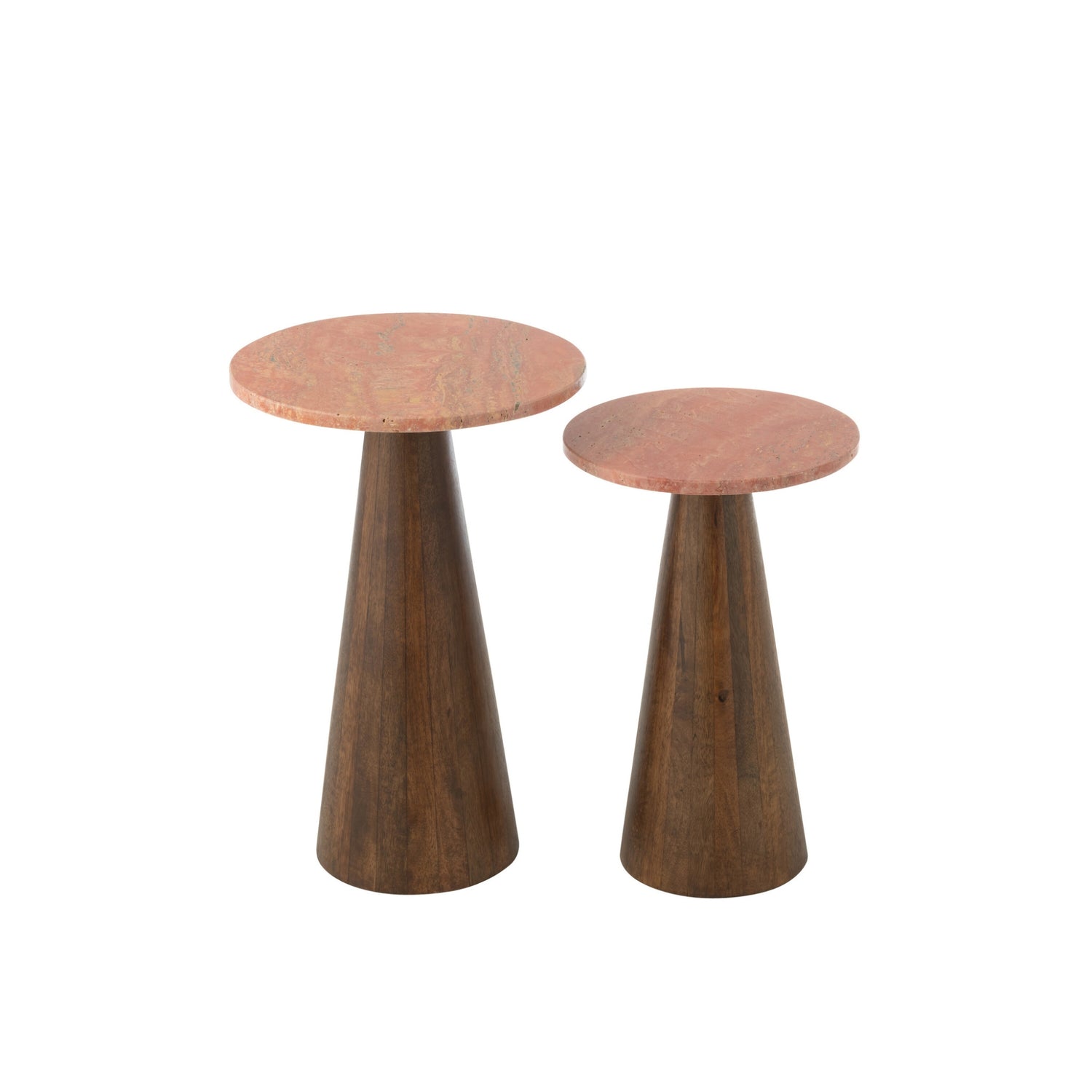 Bijzettafel Rond Marmer - Hout - Terracotta/bruin - Set van 2 J-Line