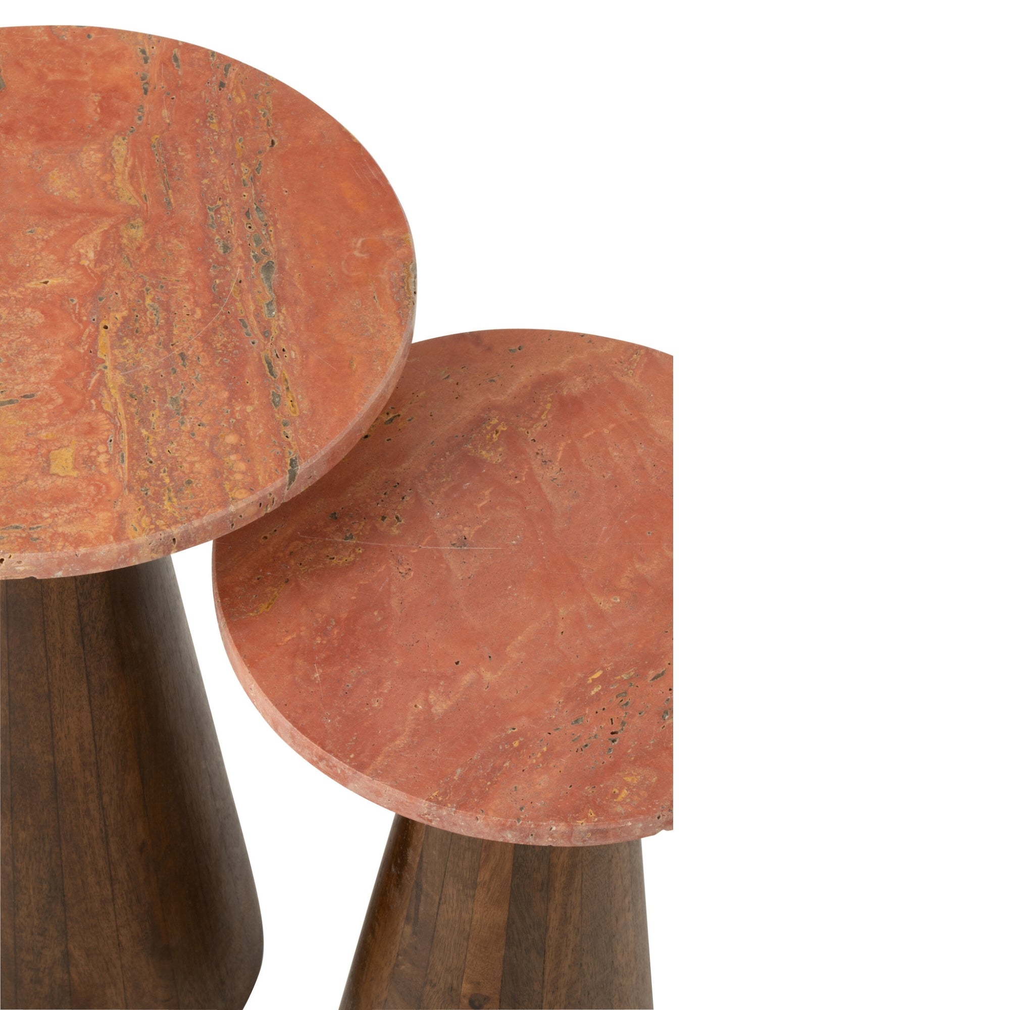 Bijzettafel Rond Marmer - Hout - Terracotta/bruin - Set van 2 J-Line