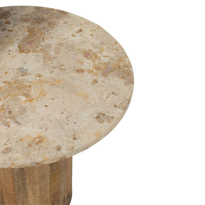Bijzettafel Rond Marmer - Hout - Beige/Bruin - Set van 2 J-Line