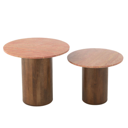 Bijzettafel Rond Marmer Terracotta/Donkerbruin set van 2 J-Line