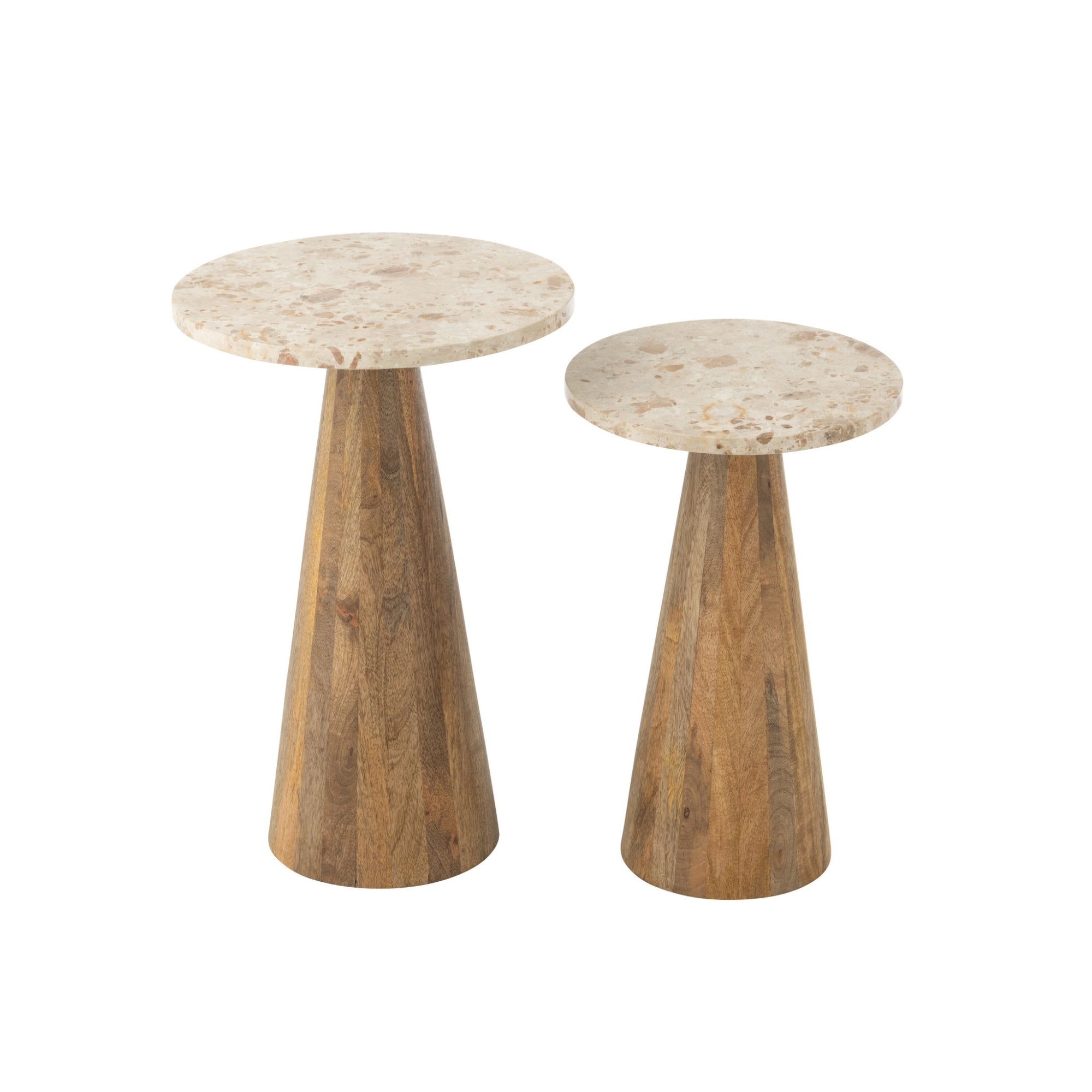 Bijzettafel Rond Marmer - Hout - Beige/Bruin - Set van 2 J-Line