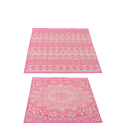 Vloerkleed Buiten Mozaïek Polypropyleen Roze/Wit Assortiment Van 2 J-Line