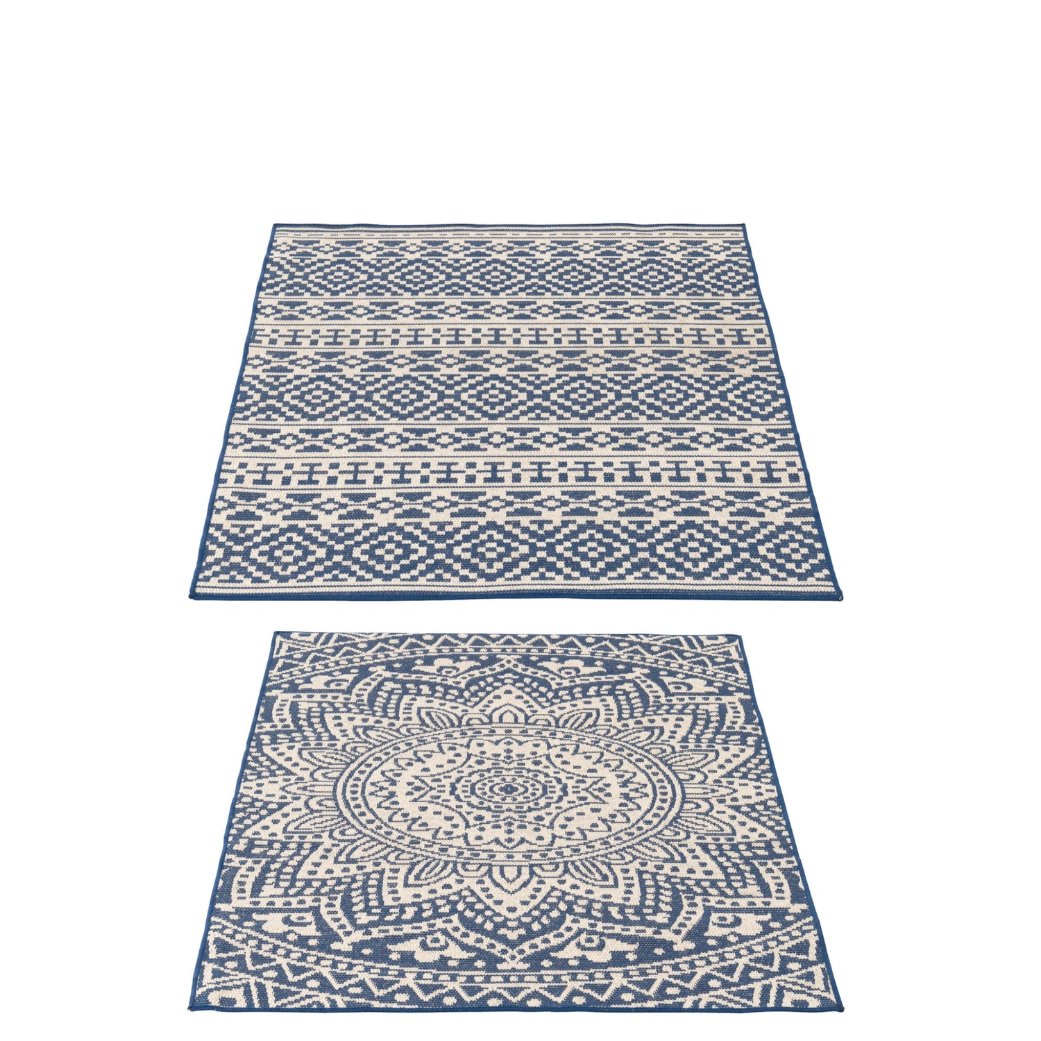 Vloerkleed Buiten Mozaïek Polypropyleen Donkerblauw/Wit Assortiment Van 2 J-Line