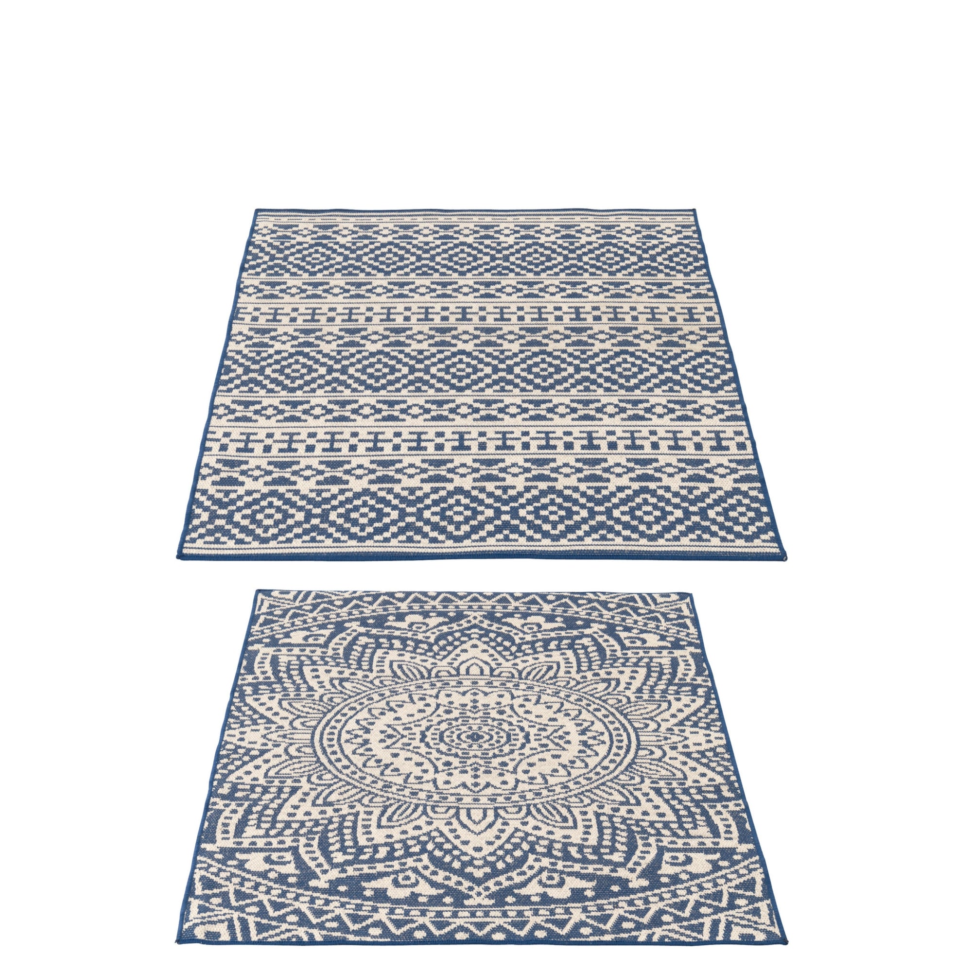 Vloerkleed Buiten Mozaïek Polypropyleen Donkerblauw/Wit Assortiment Van 2 J-Line