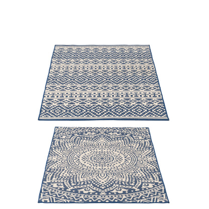 Vloerkleed Buiten Mozaïek Polypropyleen Donkerblauw/Wit Assortiment Van 2 J-Line