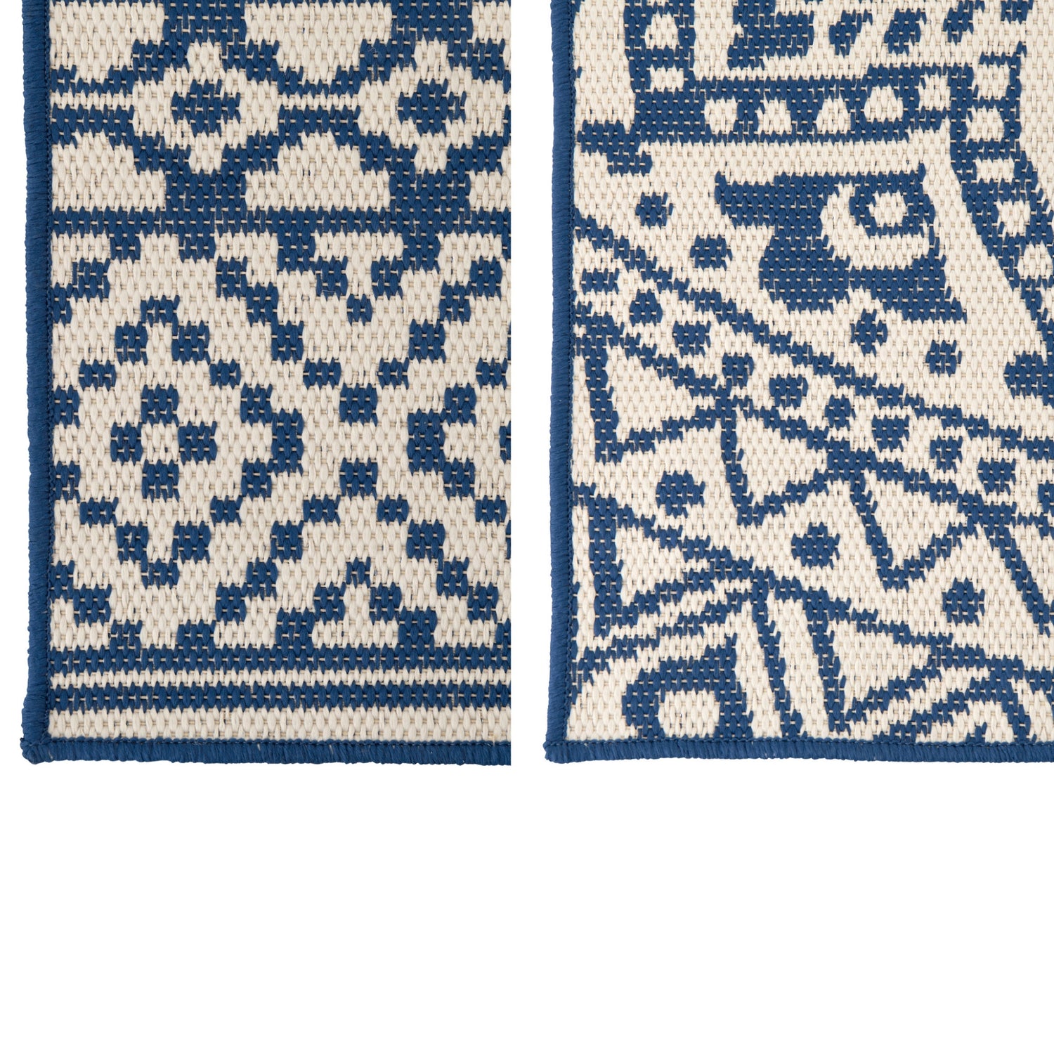 Vloerkleed Buiten Mozaïek Polypropyleen Donkerblauw/Wit Assortiment Van 2 J-Line