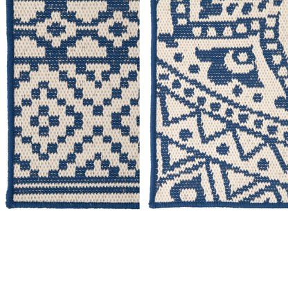 Vloerkleed Buiten Mozaïek Polypropyleen Donkerblauw/Wit Assortiment Van 2 J-Line