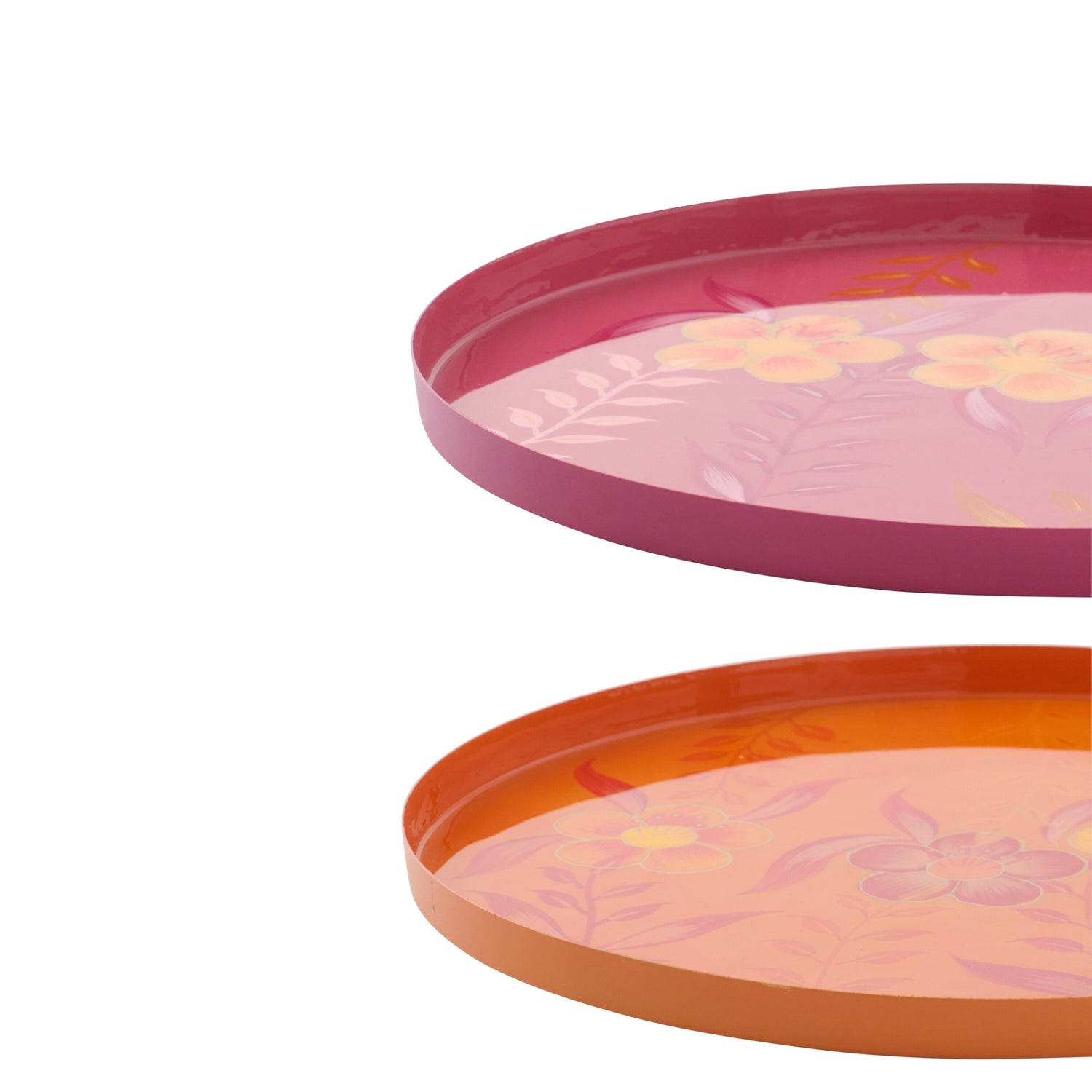 Decoratief Plateau Bloemen Metaal Roze/Oranje Assortiment Van 2 J-Line