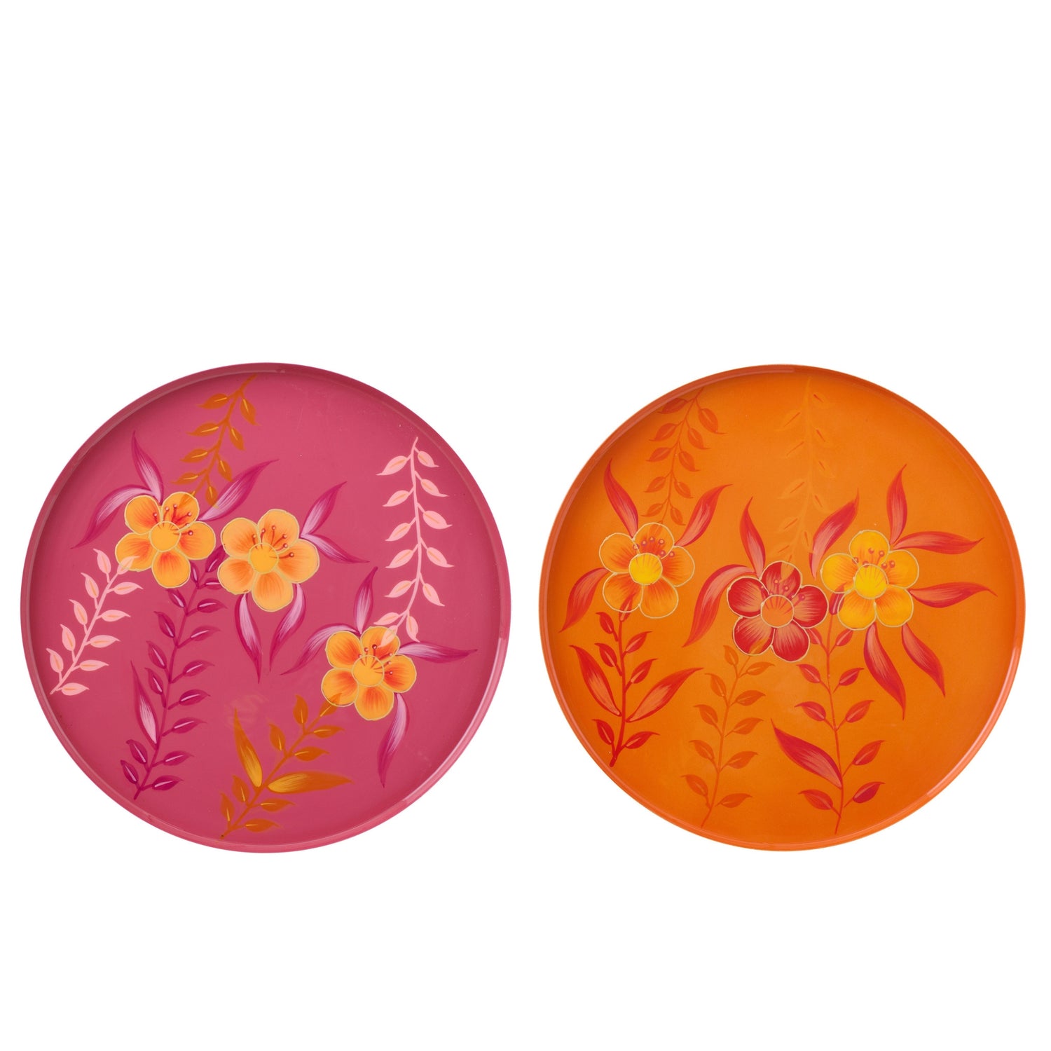 Decoratief Plateau Bloemen Metaal Roze/Oranje Assortiment Van 2 J-Line