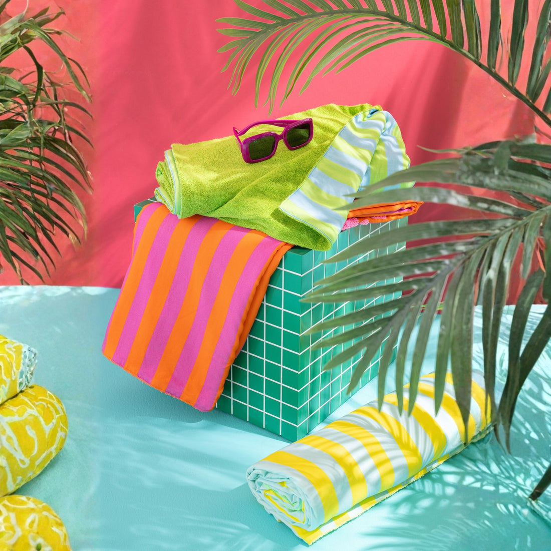 Strandlaken Sunshine/Smile Gestreept Katoen Multi Assortiment Van 2 J-Line