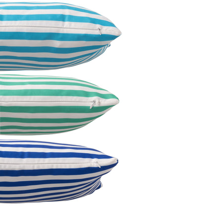 Kussen Buiten Rechthoek Gestreept Polyester Blauw/Groen Assortiment Van 3 J-Line